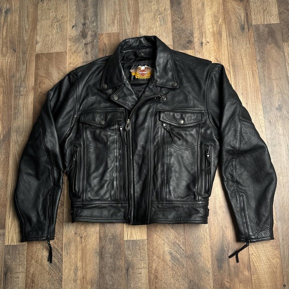 Harley-Davidson Other - Harley Davidson Leather Jacket Mens Large Black Motorcycle Pockets Full Zip 2792